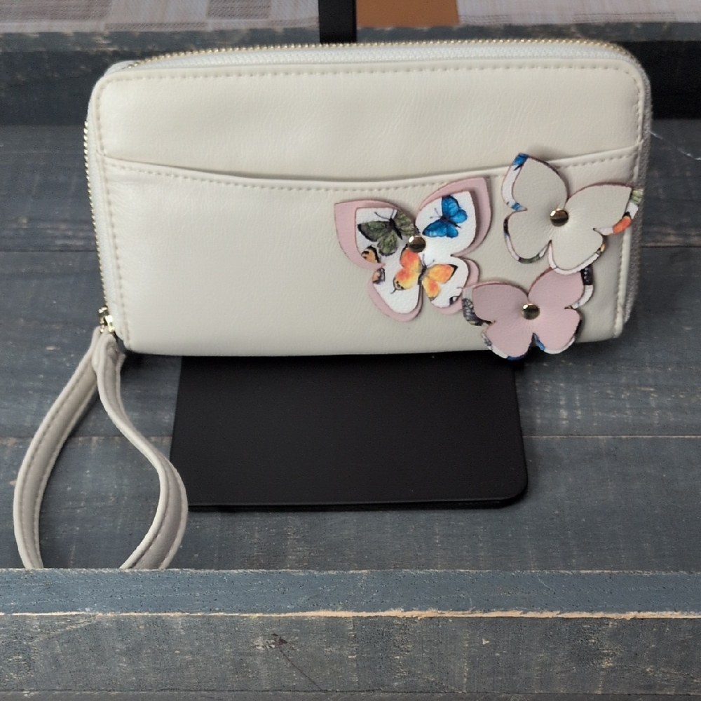 Elegant White and Pink Butterfly Wristlet